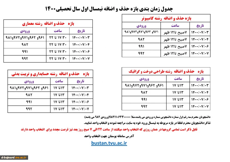 زمانبندی حذف و اضافه 2