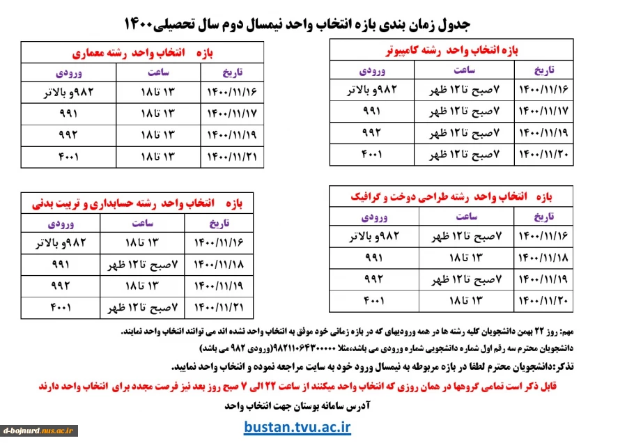 بازه انتخاب واحد بهمن 1400 2