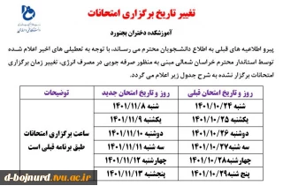 اطلاعیه برگزاری ادامه امتحانات از مورخ 1401/11/08