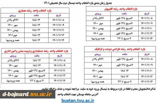 جدول زمانبندی انتخاب واحد نیمسال دوم 1401