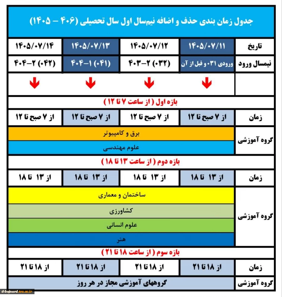جدول زمان‌بندی حذف و اضافه نیم‌سال اول سال تحصیلی ۱۴۰۵/۱۴۰۶. (۰۵۱)
 2